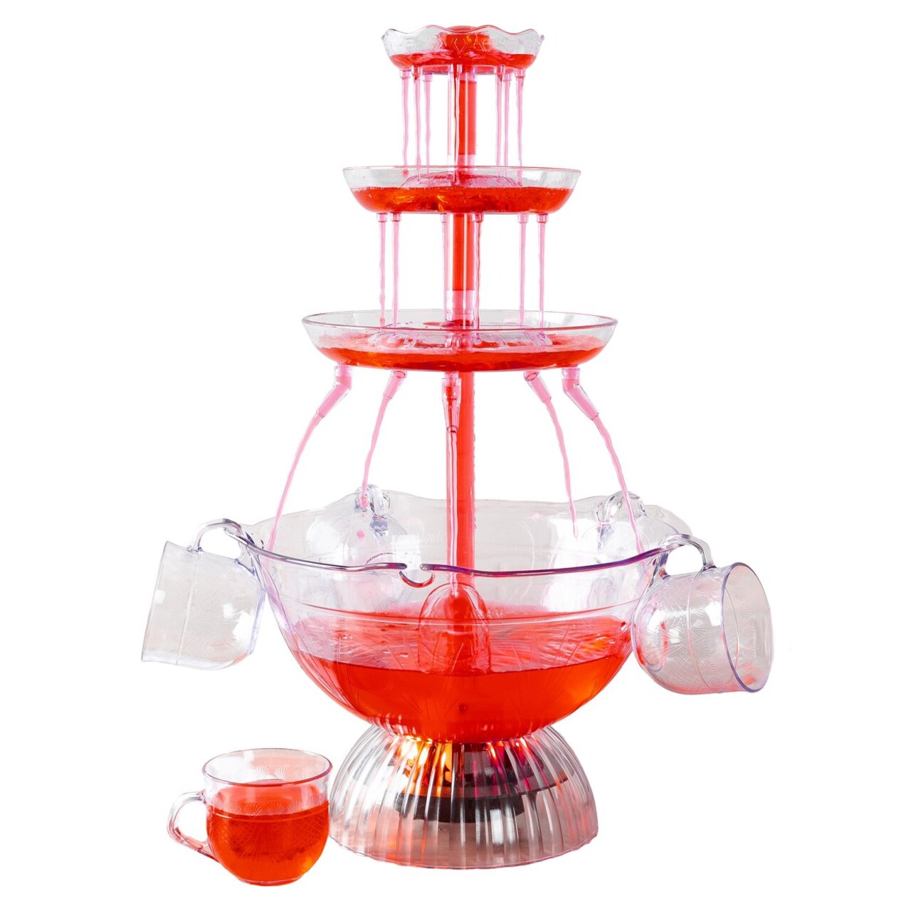 3-Tier Led Drink Dispenser 1.5 Gallon Punch Fountain With 5 Cups Clear Plastic